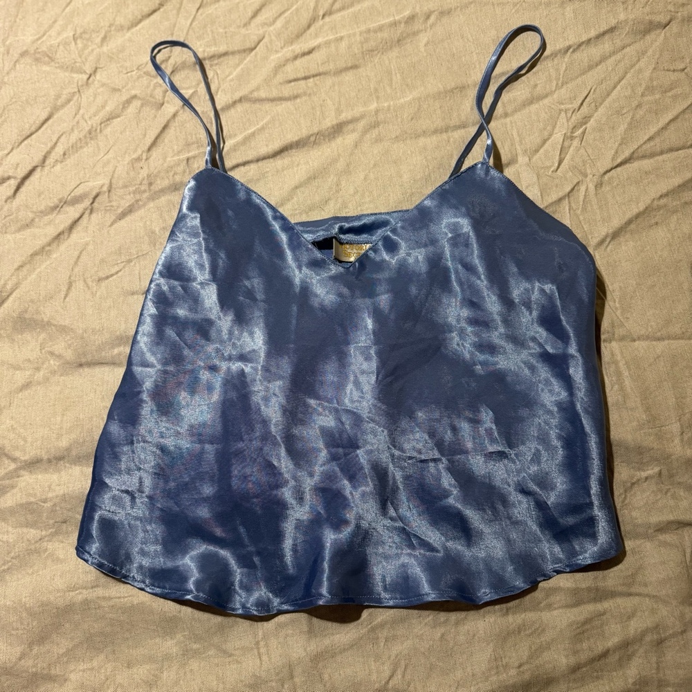 VINTAGE Victoria’s Secret Gold Label Women’s Sz L Blue Satin Cami Top